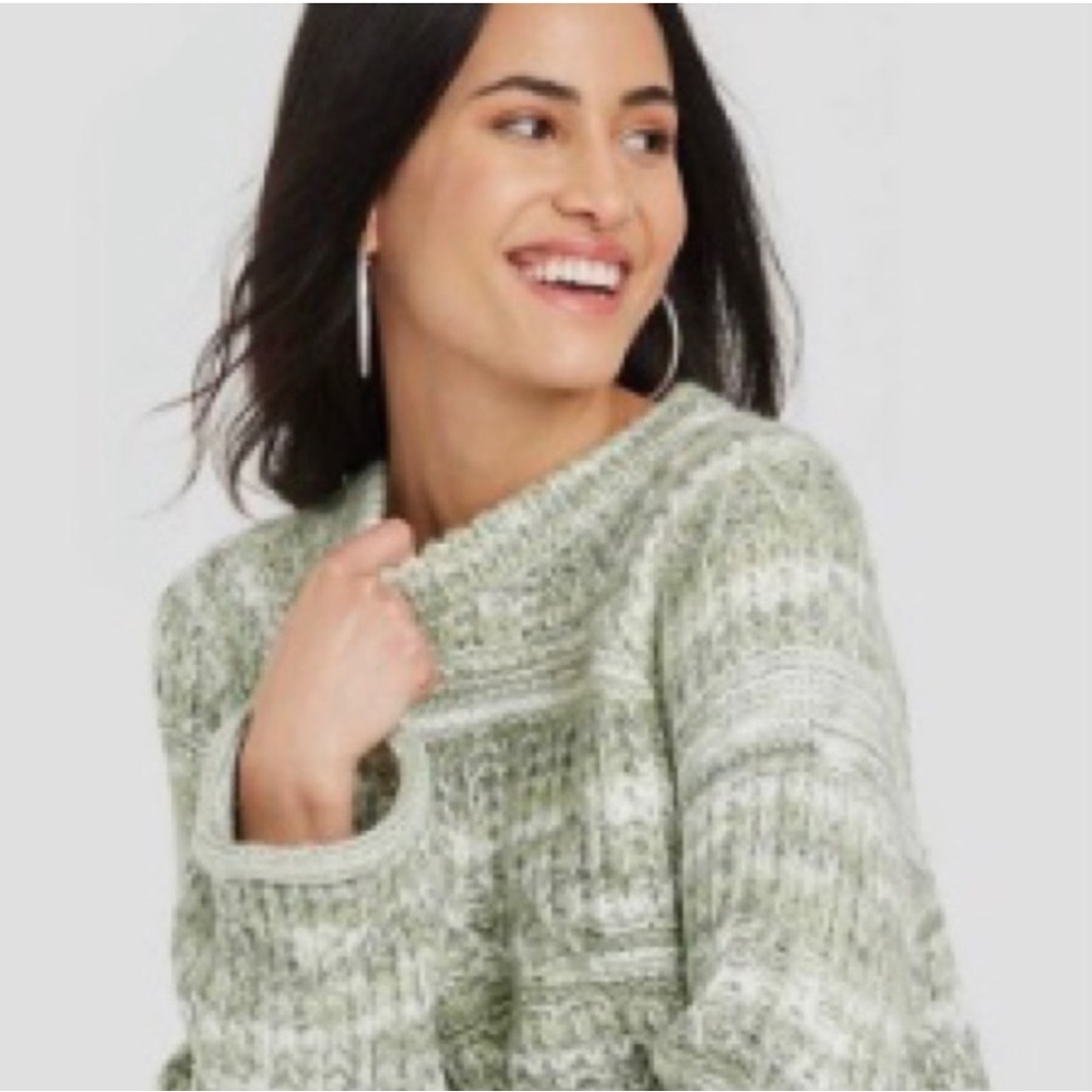 Universal Thread Women's XS Green&White Chunky Knit Soft Rolled Hem Boxy Sweater - Picture 2 of 10